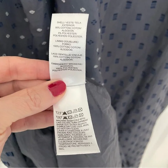 NWT Lucky Brand Textured Patchwork Dress India Ink Blue Embroidered.       20 - Picture 12 of 12